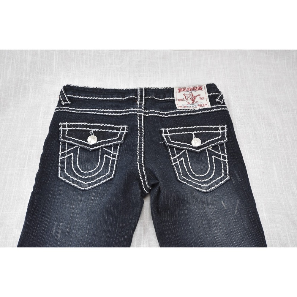 NWT True Religion Jeans Womens 29 Low Rise Blue Denim Thick Stitch Joey Super T